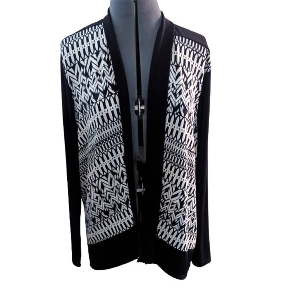 EUC Womens EasyWear by CHICOS Black & White Polyester / Spandex Cardigan XL